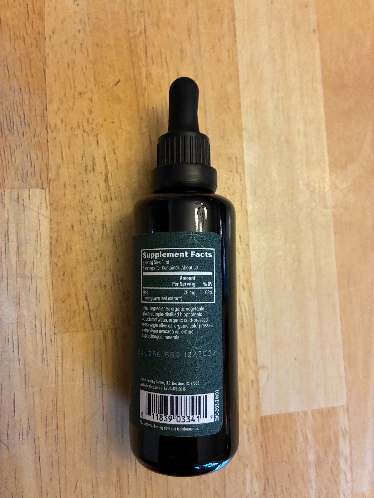 Global Healing USDA Organic Zinc Liquid Drops Guava Vegan 2 fl oz immune support