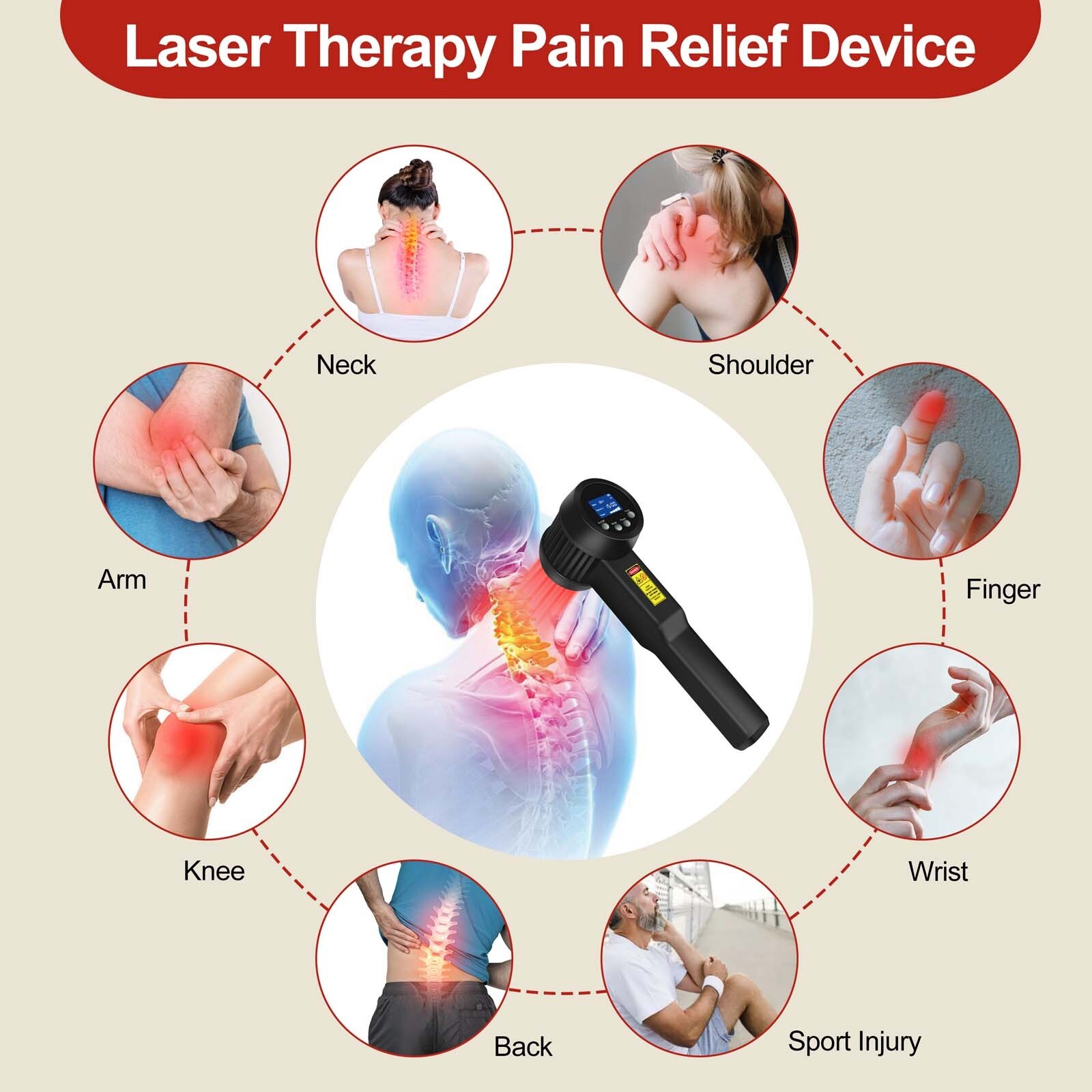 Deep Tissue Cold Laser Device 808nm 905nm Red Light for Arm Elbow Sprain Relief