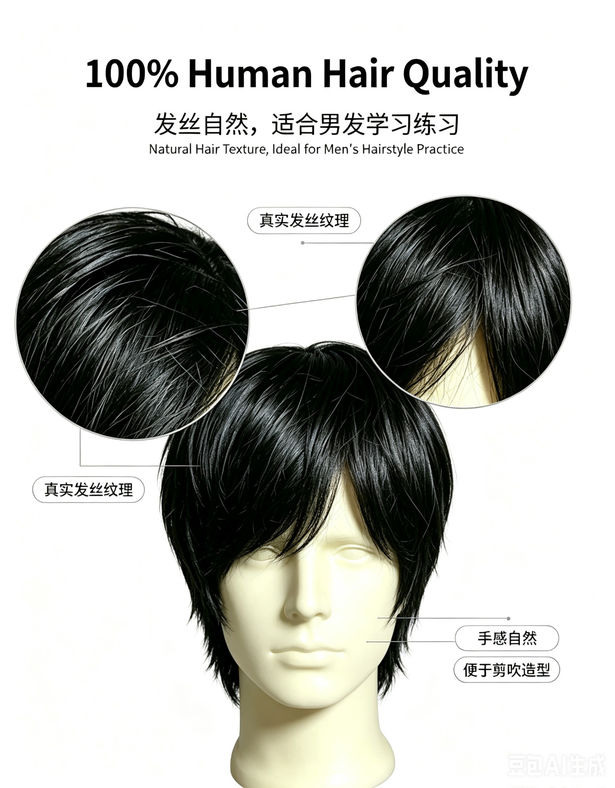 Male Mannequin Head with 100% Human Hair 12 Inch
