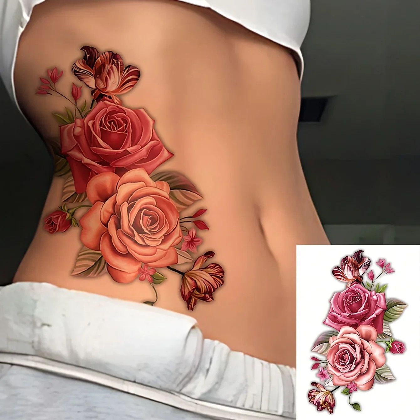 Big Size Realistic Rose Temporary Tattoo Stickers For Women Girls Romantic Body