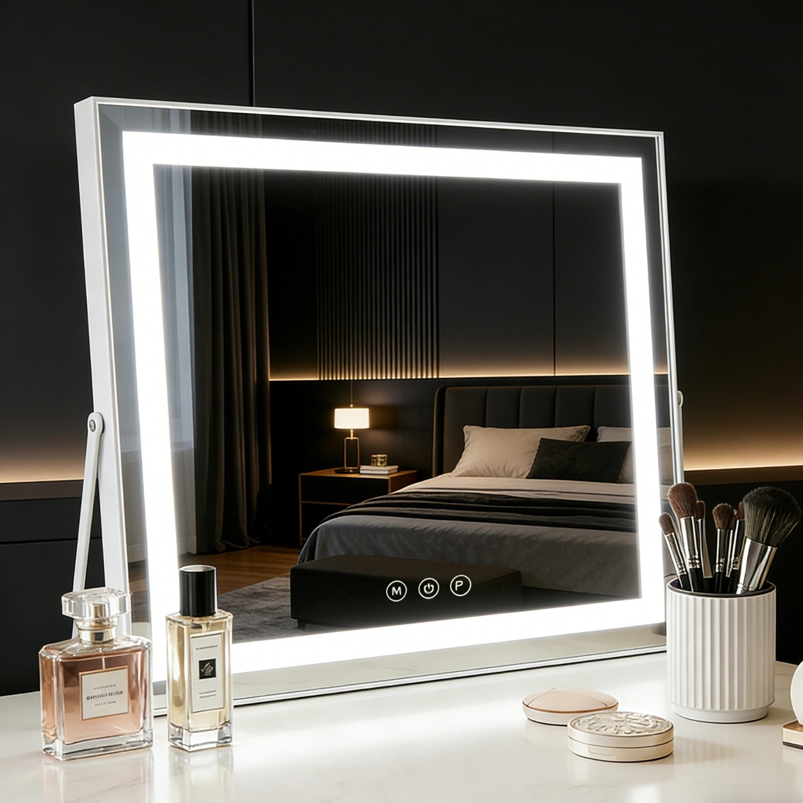 Hollywood LED Vanity Mirror with 3 Color Modes 5X Magnifier USB 22.83*18.11in