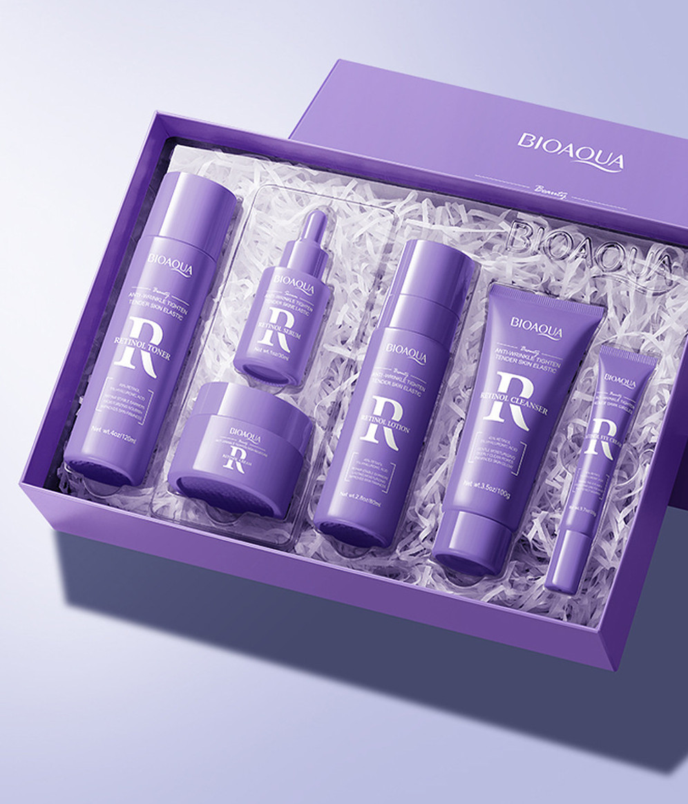 Bioaqua Retinol 6pcs Set Face Skin Care Smooth 100g+120ml+20g+30ml+80ml+60g