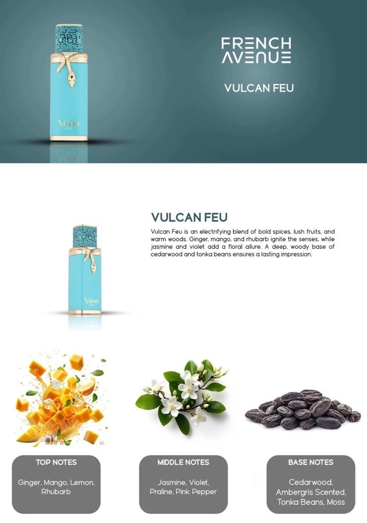 Vulcan Feu French Avenue By Fragrance World 3.4 Oz Eau De Parfum Men Spray NEW