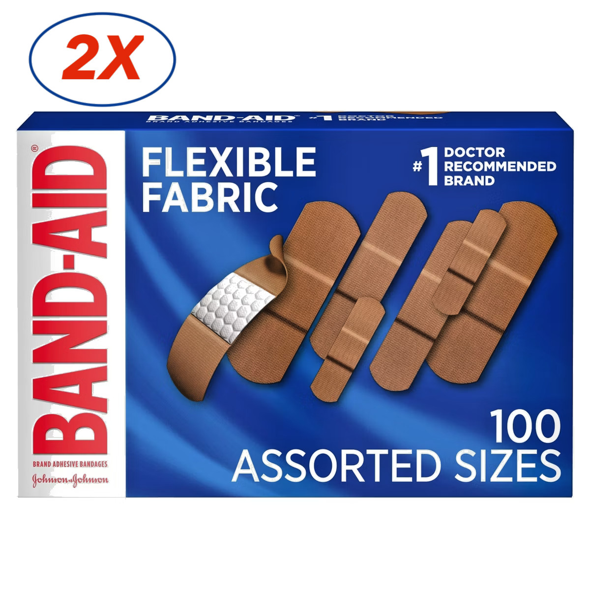 200 CT. BAND-AID FLEXIBLE FABRIC ASSORTED SIZES – 2 BOXES 100 EA. 200 TOTAL-