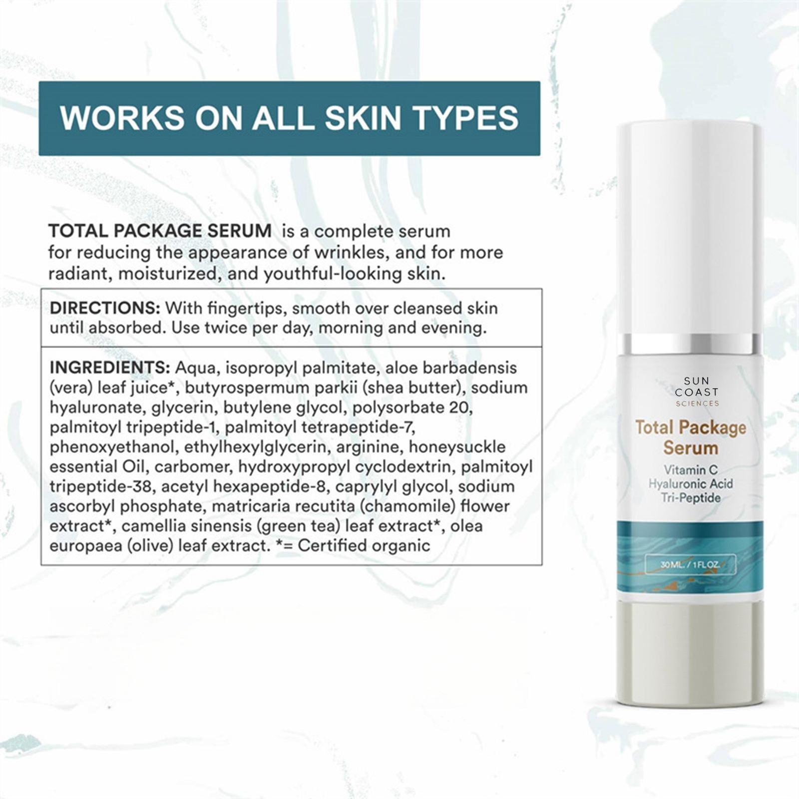 1oz Coast Sciences Total Hyaluronic Package Vitamin C Serum Acid Tri-Peptide Sun
