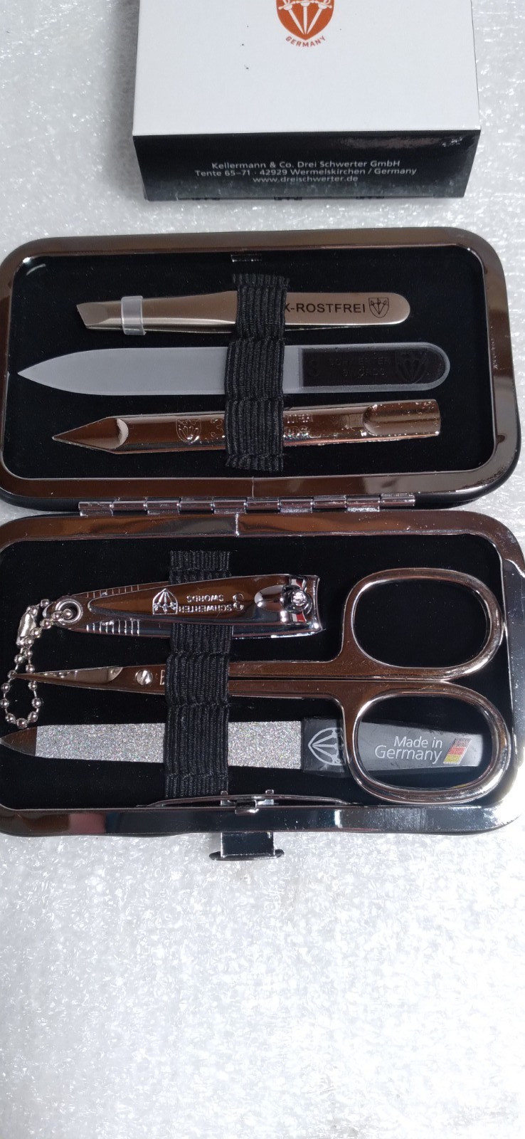 3 Swords Germany LUXURY 6 piece manicure pedicure grooming kit set LEATHER CASE