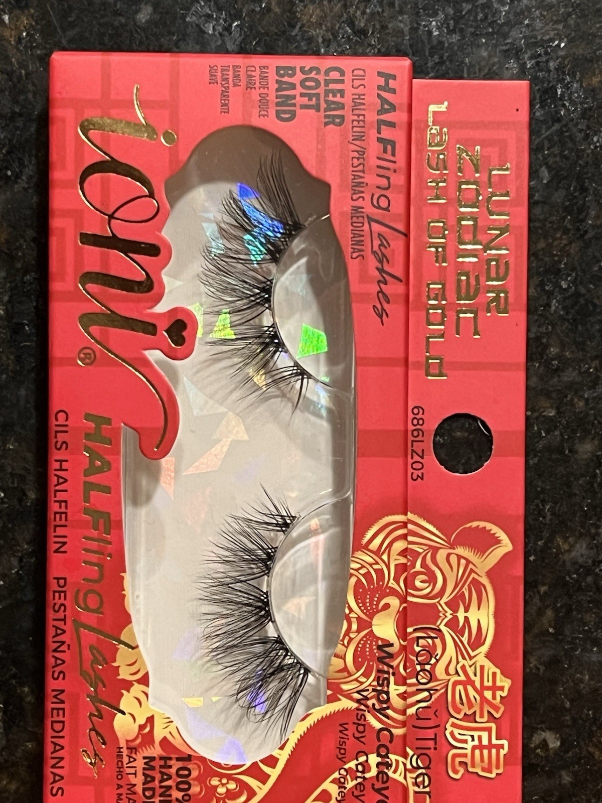 2 Ioni Halfling Lashes Lunar Zodiac Tiger Wispy Cateye Clear Band 3D Faux Mink⁠