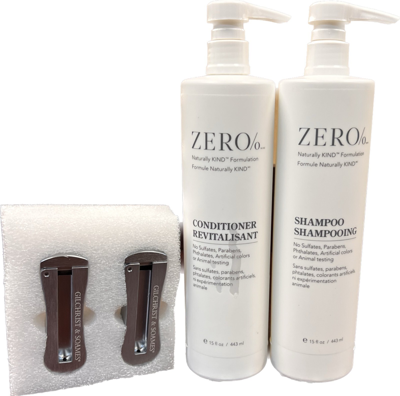 Gilchrist & Soames Zero% Shampoo & Conditioner 15.5oz + 2 Wall Brackets New