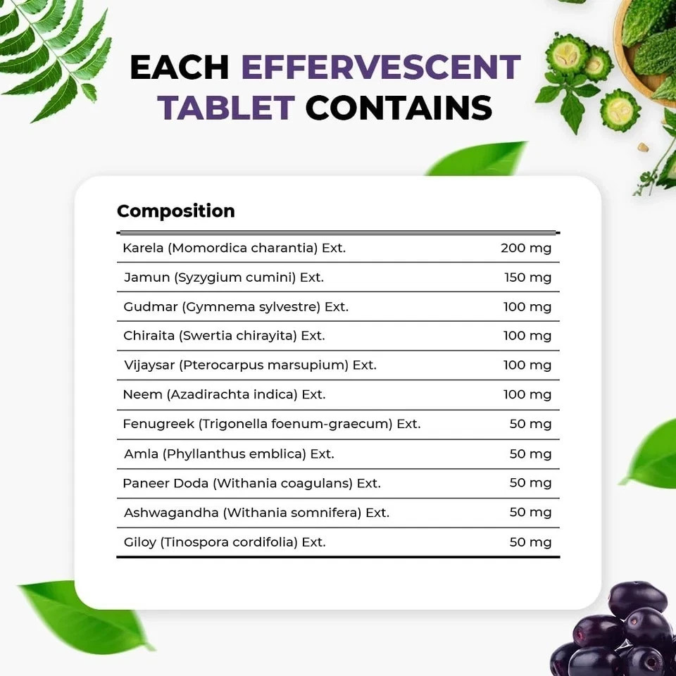 Muditam Ayurved Jamun Fizz | Balance Sugar120 Effervescent Tablet 2 Months Pack