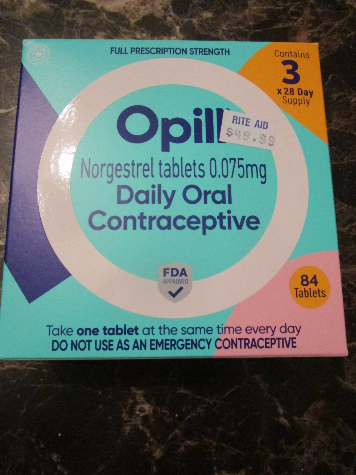 Opill Daily Oral Contraceptive Norgestre 3 Month 84 Tablets 0.075 mg Exp 12/2025