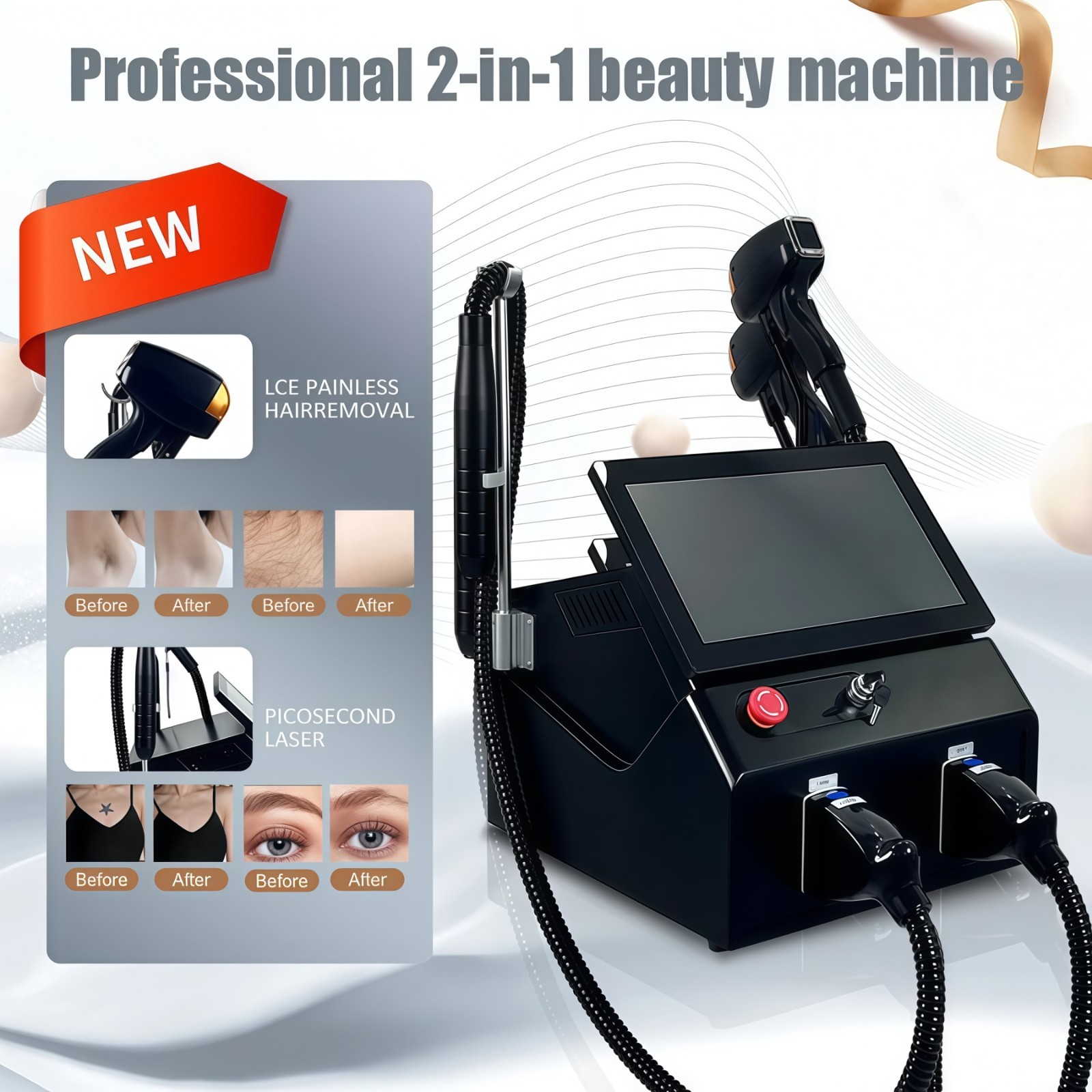 2 In1 Diode Laser Hair Removal & ND Yag Pico Laser Tattoo Removal Skin Care