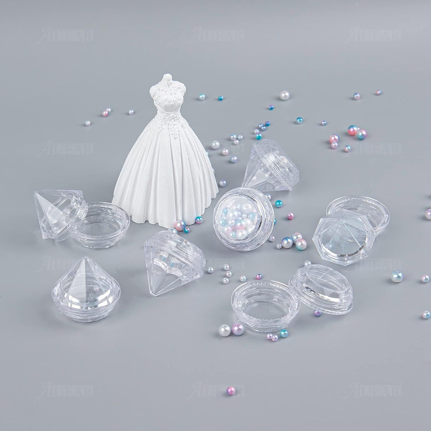 AUEAR, 50 Pack Diamond Shaped Clear Jars 5 Gram Empty 50 Pack,