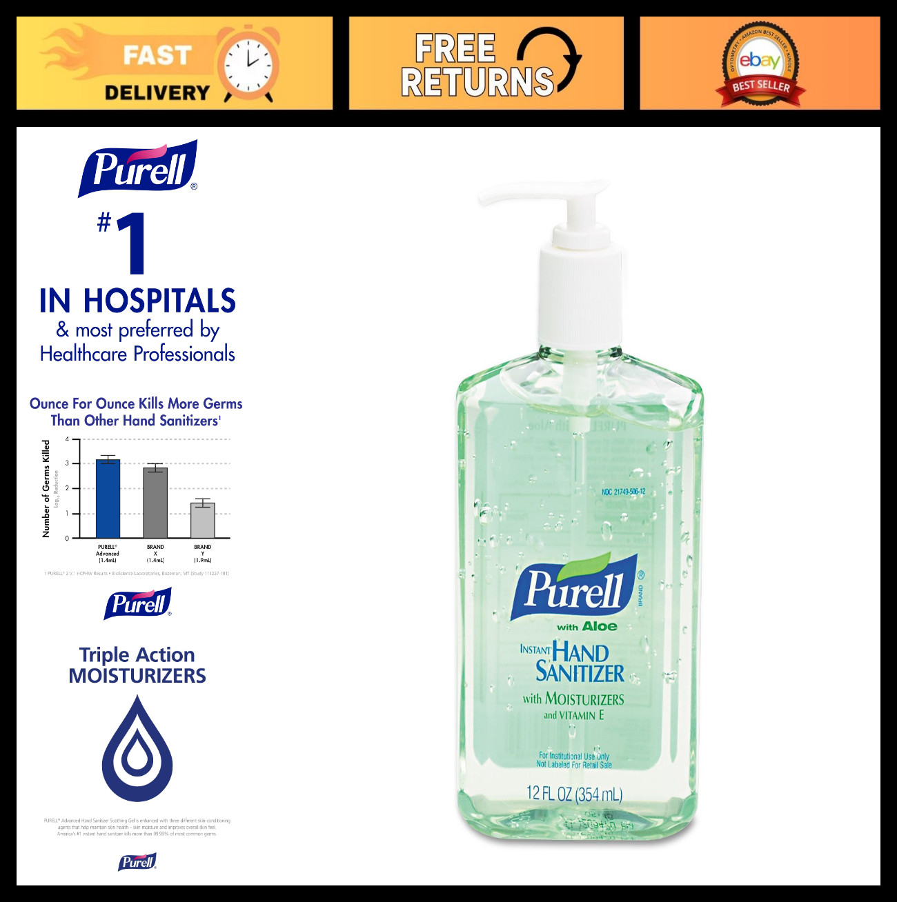 Advanced Instant Hand Sanitizer with Aloe – 12oz Pump Bottle, Moisturizing & Qui