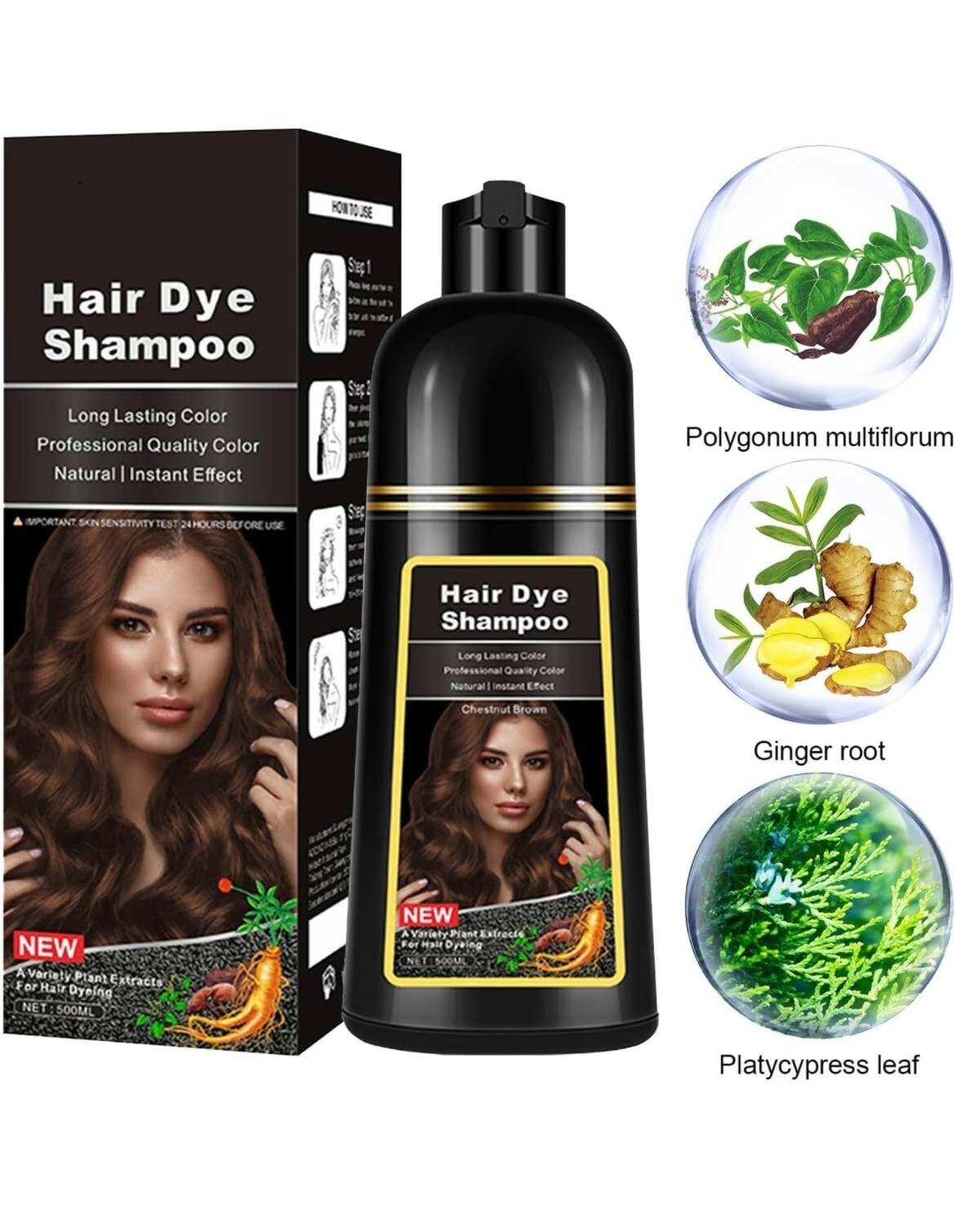 Black, Dark Brown Hair Dye Shampoo Instant 3 in 1 +100% Grey Coverage NEW SEALED