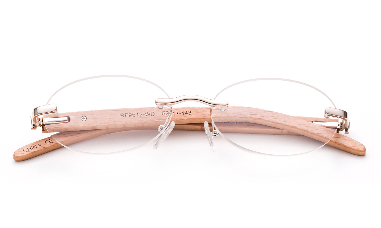Unisex Bamboo Reading glasses Oval Rimless Gold with Spring Hinge Slim Classic