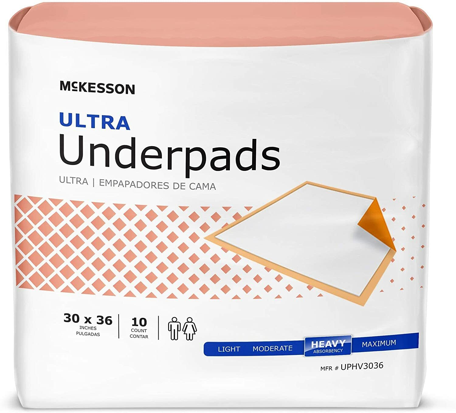 McKesson Ultra Underpad, 30 x 36 Inch Fluff/Polymer Heavy Absorbency, Bag of 10