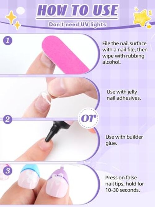 Press On Nails for Girls, 3 Style Press On Nails for Kids Almond Fake Nail