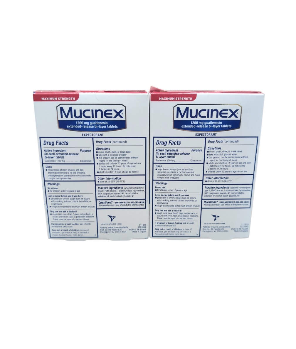 2 Pack Mucinex Maximum Strength Chest Congestion Expectorant 1200 mg Tablet 9/26