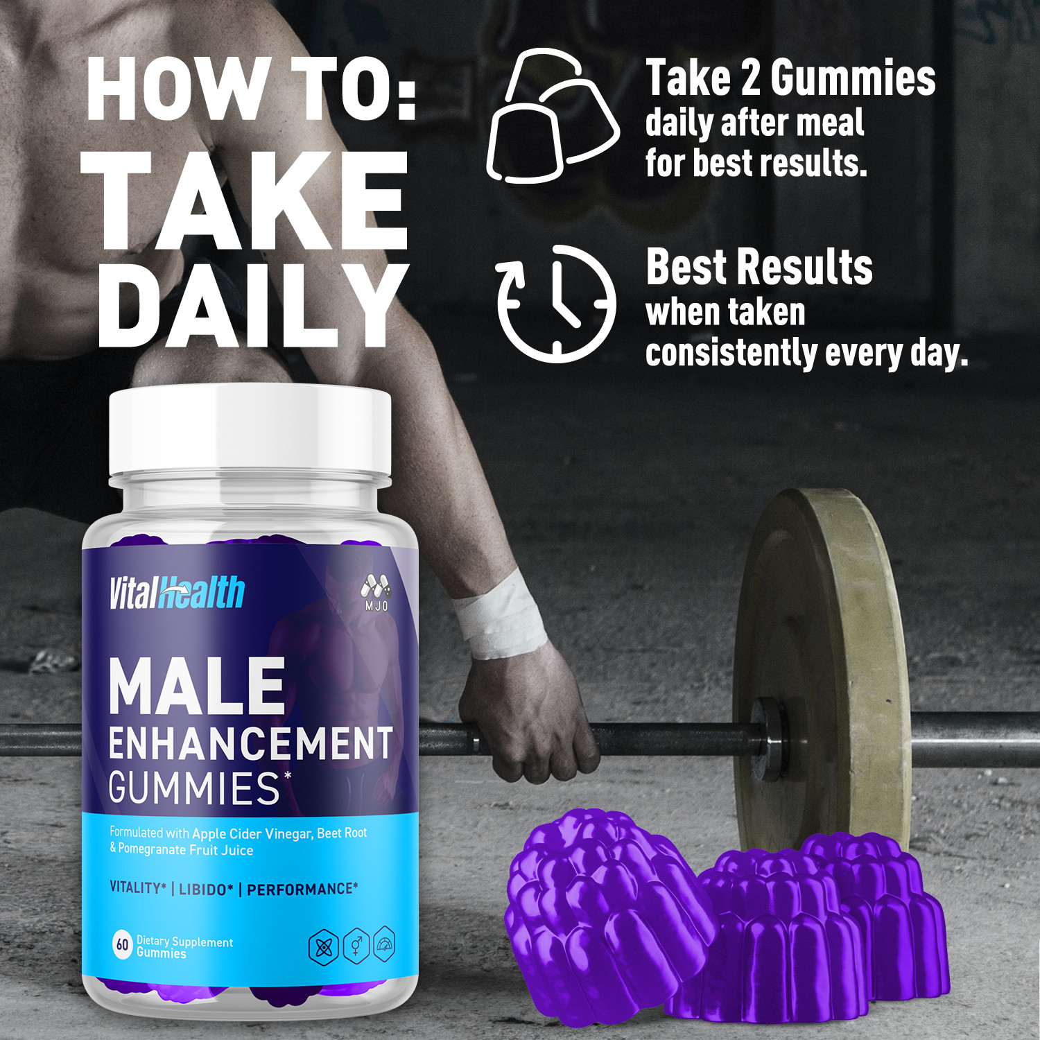 (2 Pack) Vital Health Male Gummys Advanced Max Formula VitalHealth 120 Gummies