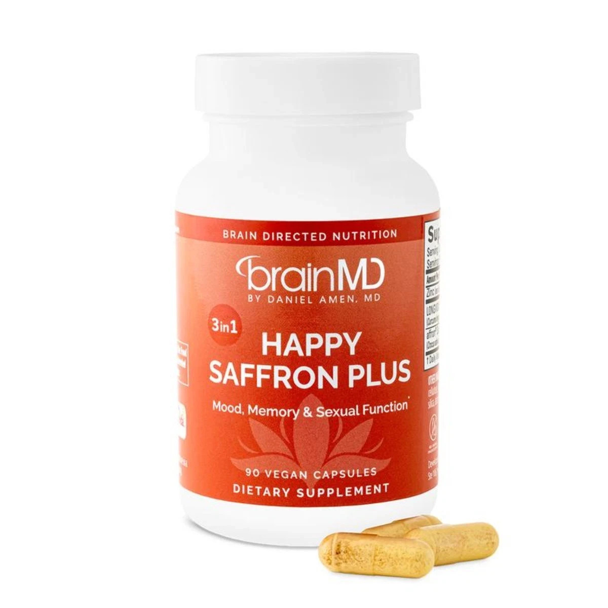 BrainMD Happy Saffron Plus 3-in-1 Vegan Capsules Mood Focus & Hormone Support