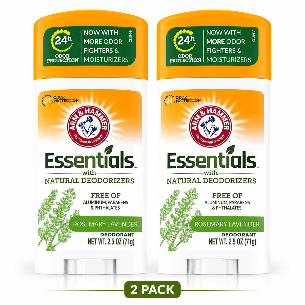 Arm & Hammer Essentials Natural Deodorant Rosemary Lavender 2.5 oz 2 Pack 24H