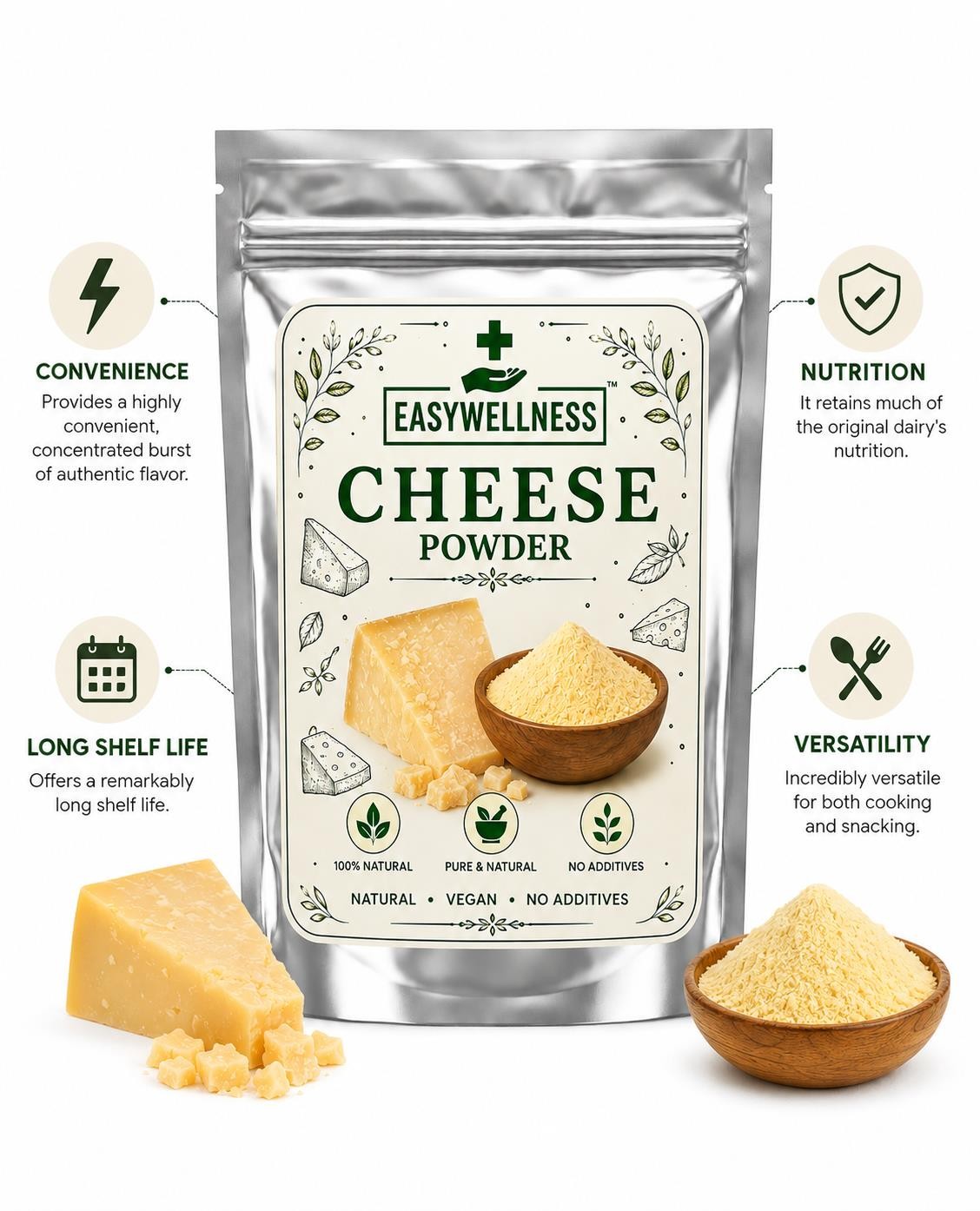 Natural Cheese Powder Rich Creamy Flavor for Popcorn Pasta Fries 100% Pure