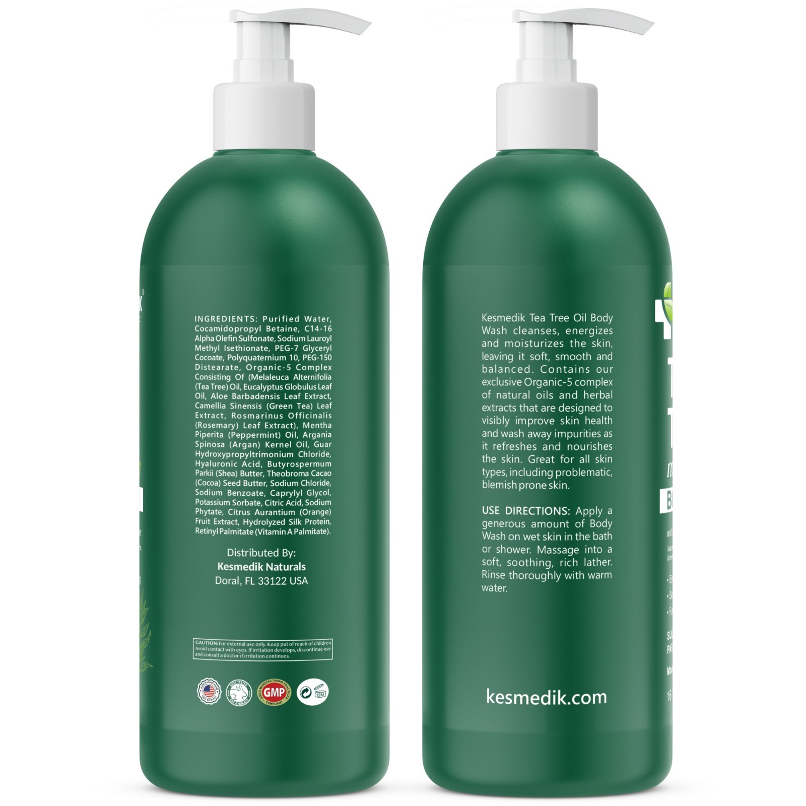 Kesmedik Tea Tree Body Wash, Organic-5 Complex, Refresh & Hydrate – 2 Pack