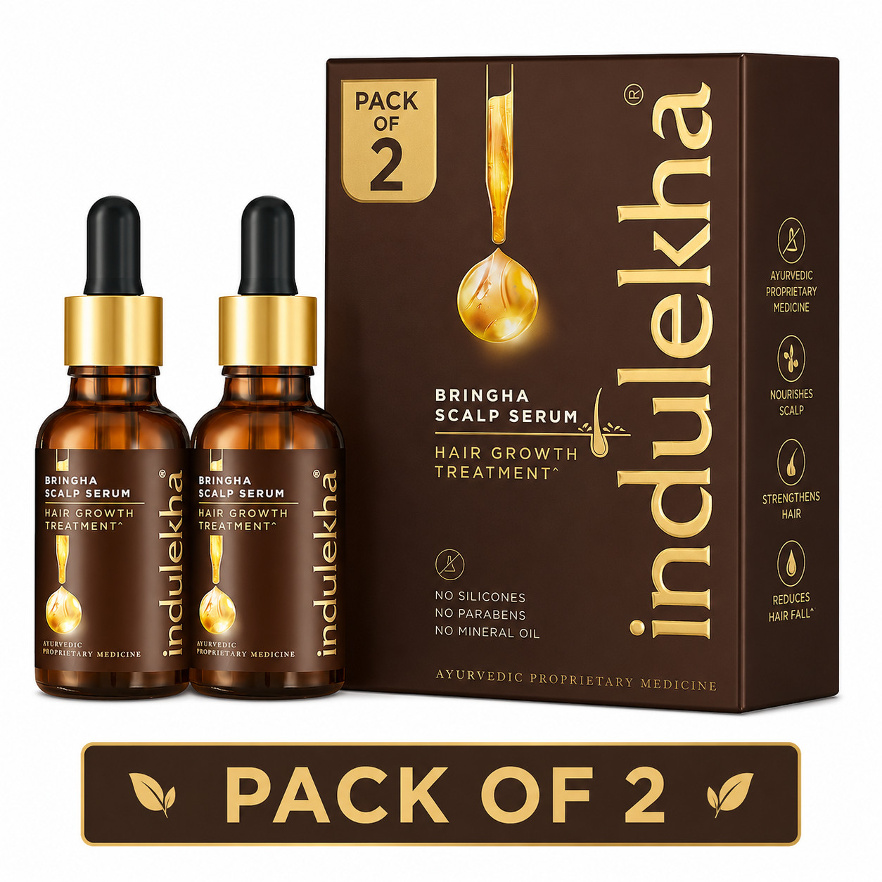 Indulekha Bringha Hair Growth Serum 30ml x2 Ayurvedic Scalp Hair Treatment
