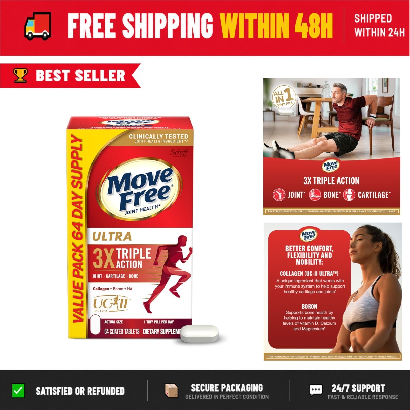 Move Free Ultra Joint Support Supplement – Type II Collagen, 64 Tablets