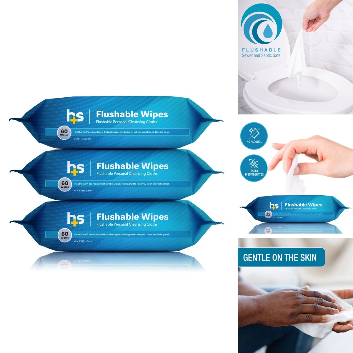 Healthsmart Flushable Wipes 180 Total Wipes Gentle On Sensitive Skin Easily
