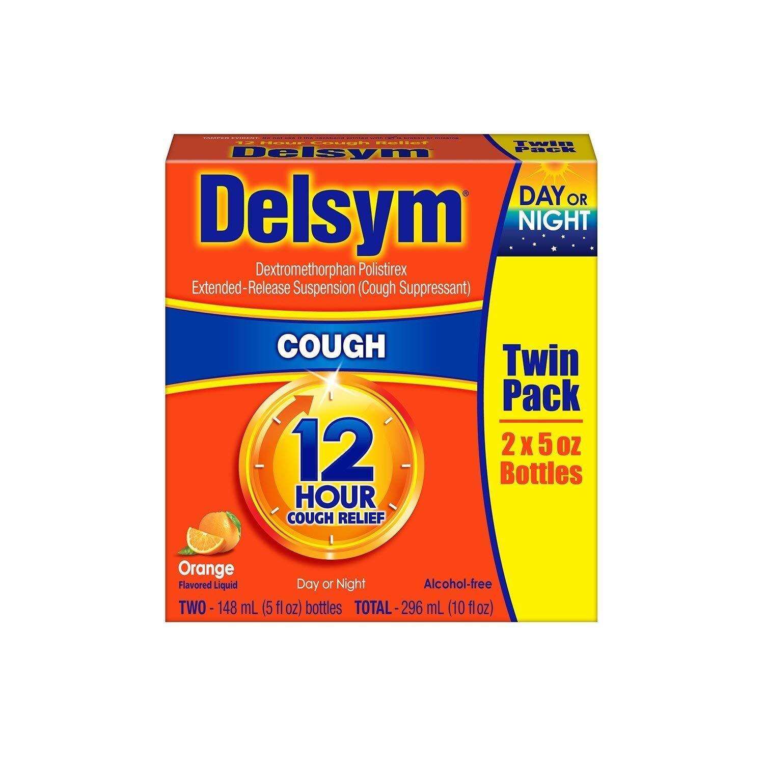 Delsym Cough Suppressant Alcohol Free Orange Flavored Liquid- 2 Pack, 5 ounces