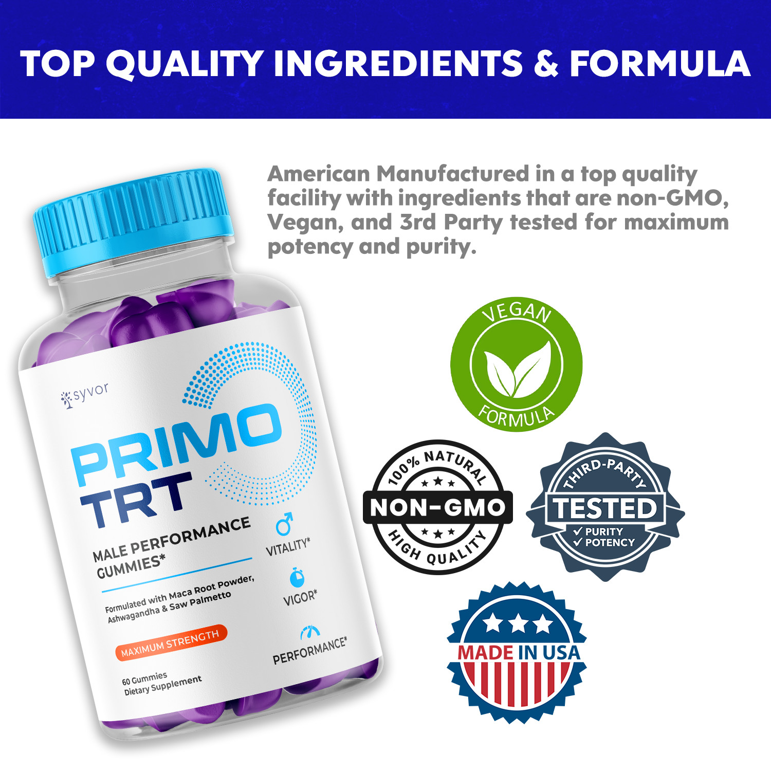 Primo TRT Men’s Gummies Advanced Pro Formula Chewable Supplement 300 Gummies