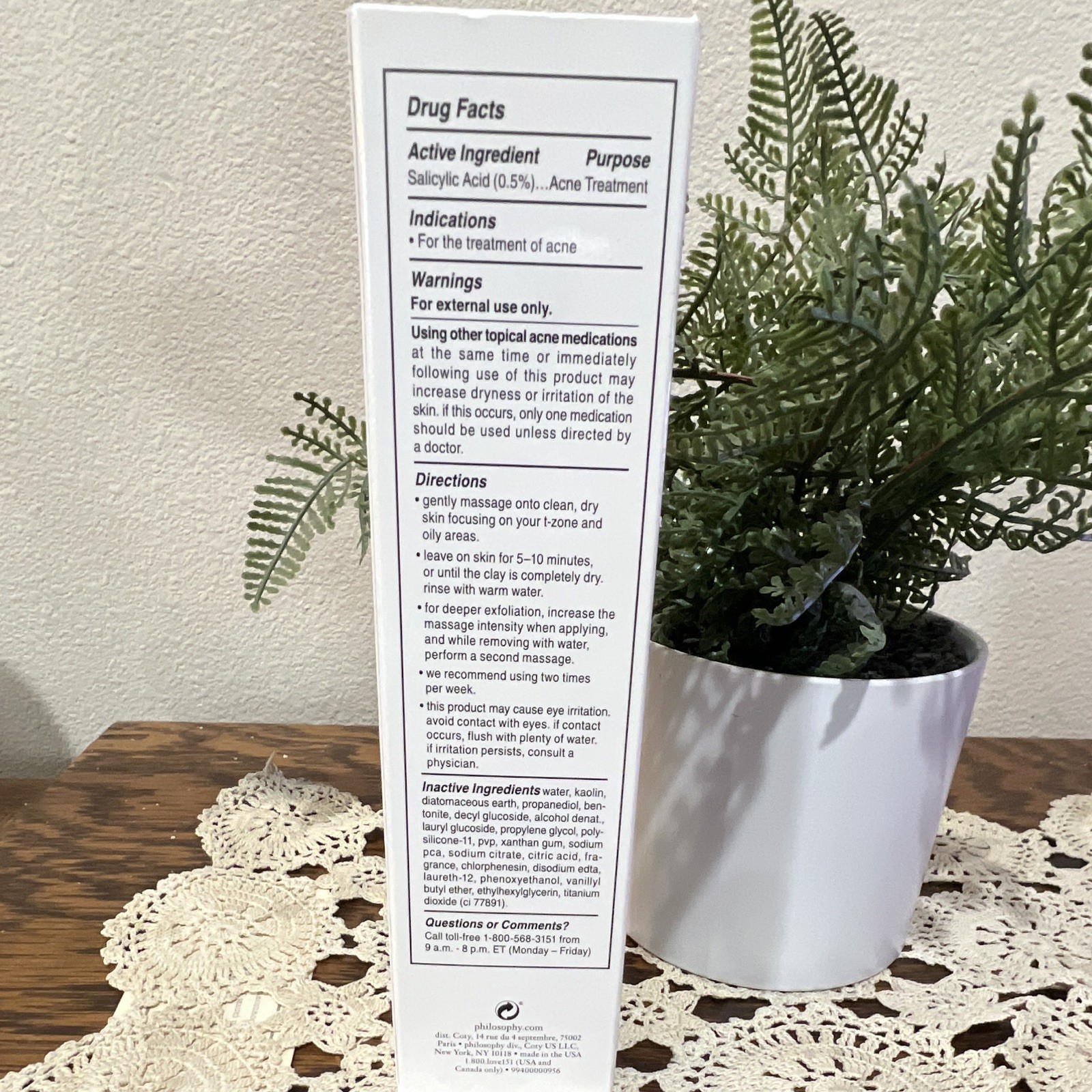 Philosophy Purity Made Simple Salicylic Acid Clay Mask Acne/Blackheads 5 oz