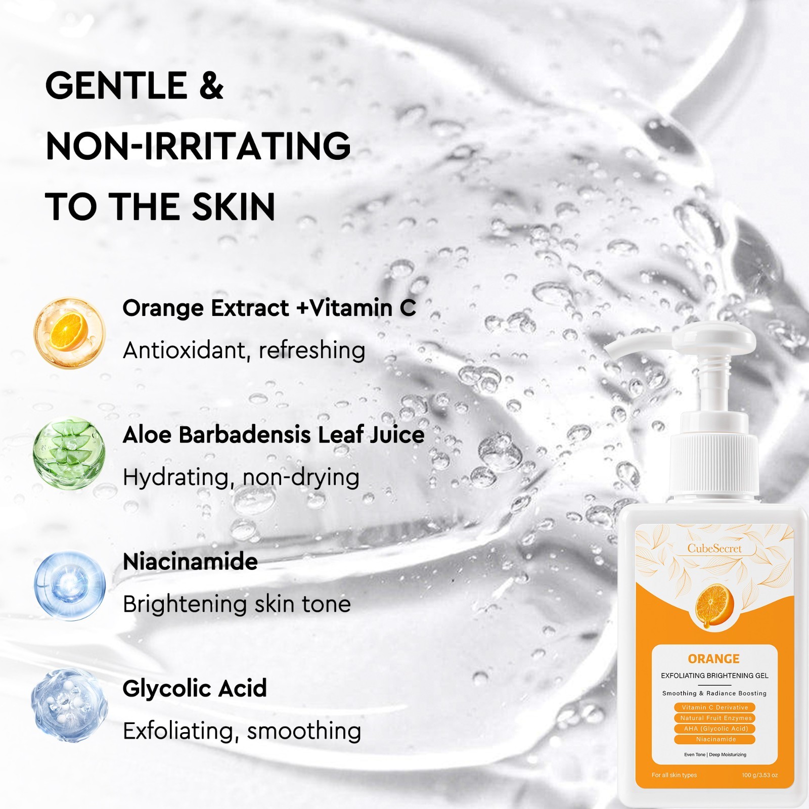 Orange Exfoliating Gel 3.53 oz Citrus Scent Facial Cleansing Daily Skin Care