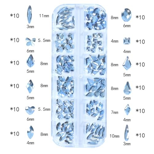 Nail Rhinestones – 3D Multi Shape Size, Flat 12# Light Blue Nail Rhinestones