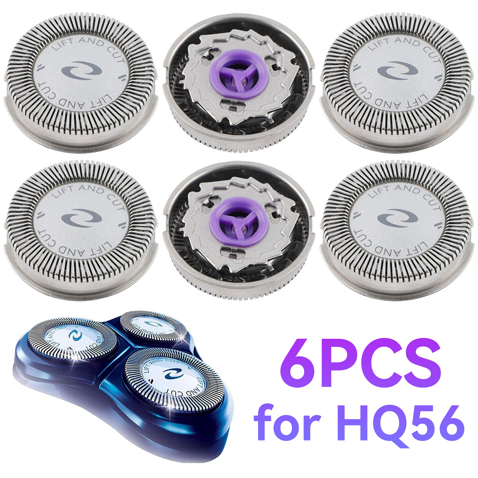 6-Pack Norelco Heads for Philips Replacement Shaver Razor Head HQ56 HQ55 HQ4 HQ3