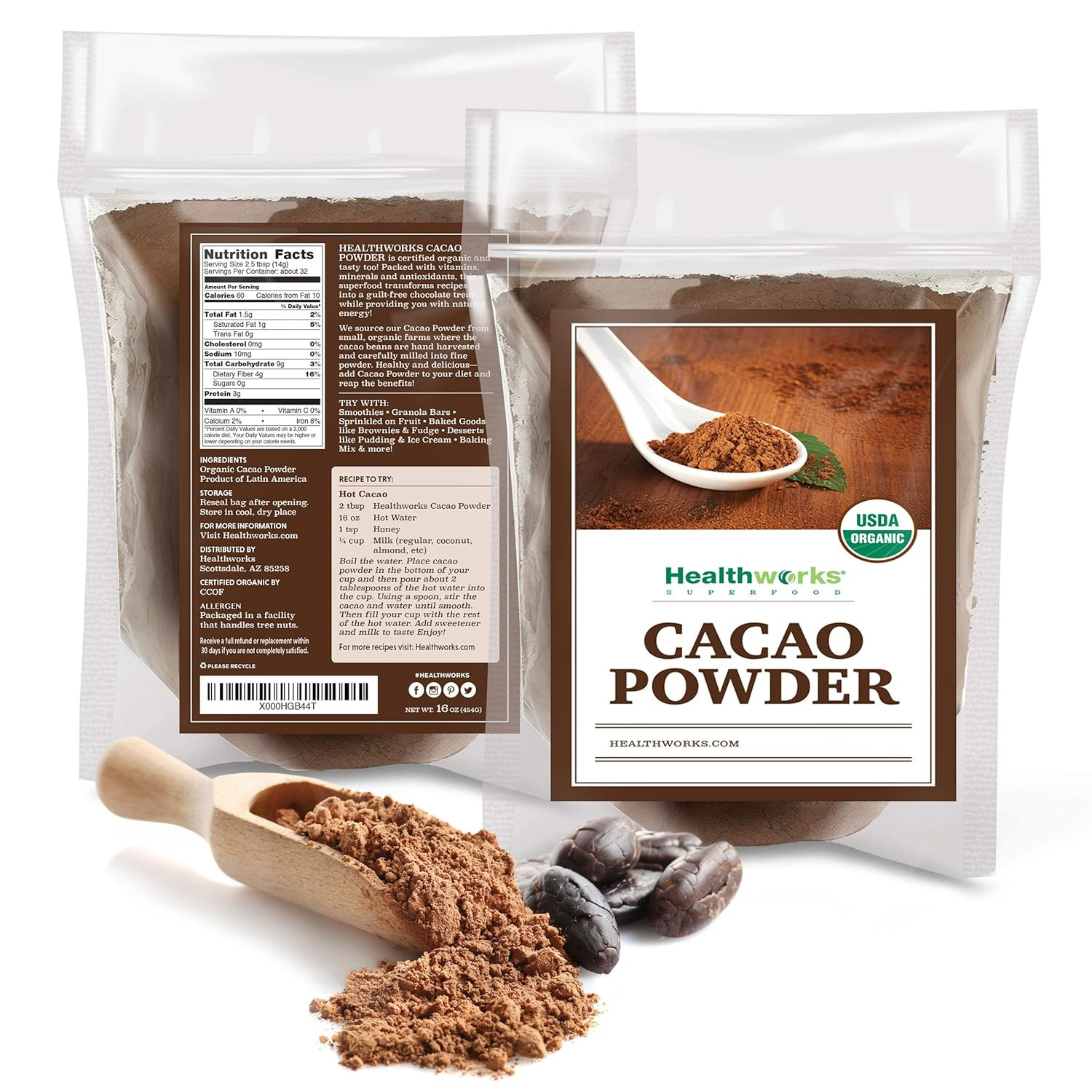 Cacao organico en polvo Superfoods 16 oz / 1 lb Sustituto de chocolate con cacao