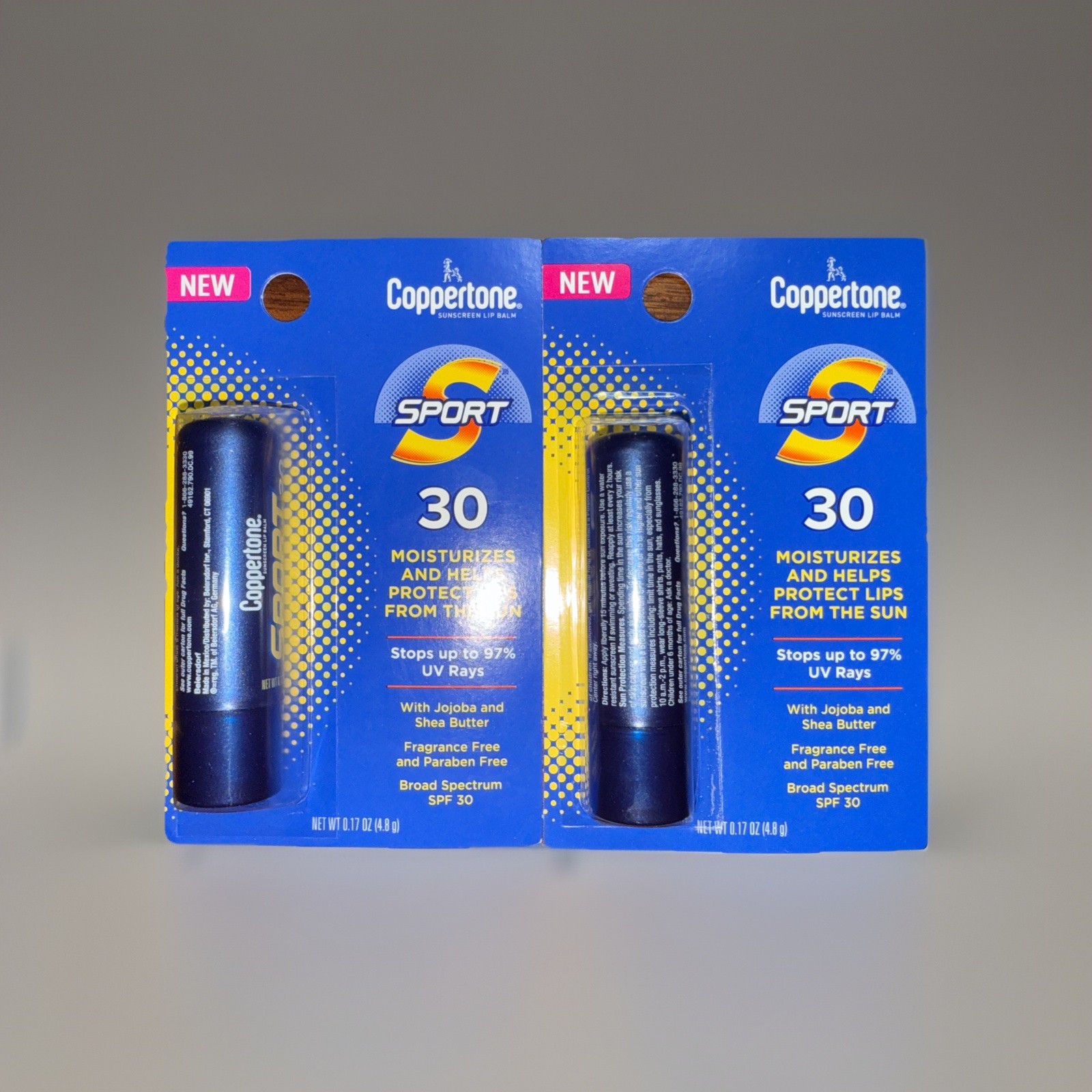 Lot Of 2 Coppertone SPORT Sunscreen Lip Balm SPF 30 Sunscreen For Lips 1.7oz Ea.