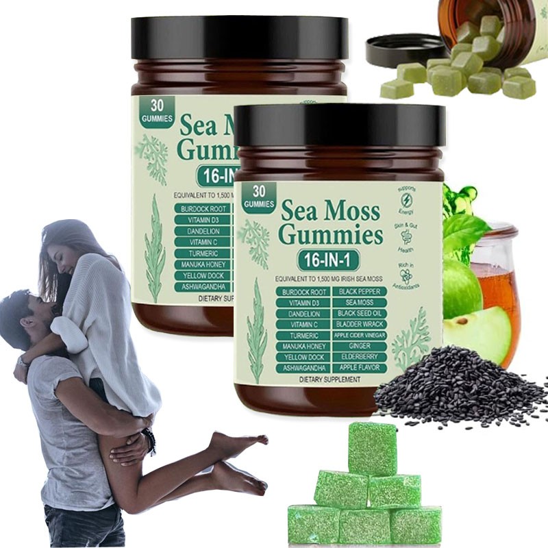 Sea Moss Gummies 16-in-1, Sea Moss Blend with Black Seed Oil-Green Apple Flavor
