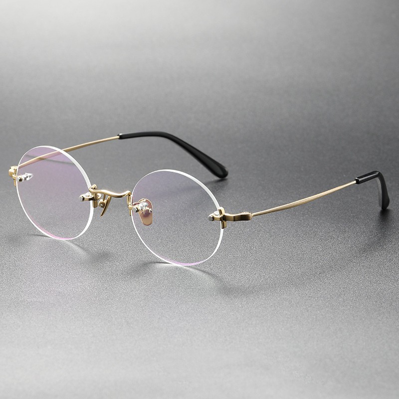 Pure Titanium Rimless Eyeglass Frame Retro Round Steve Jobs Rimless Glasses 43mm