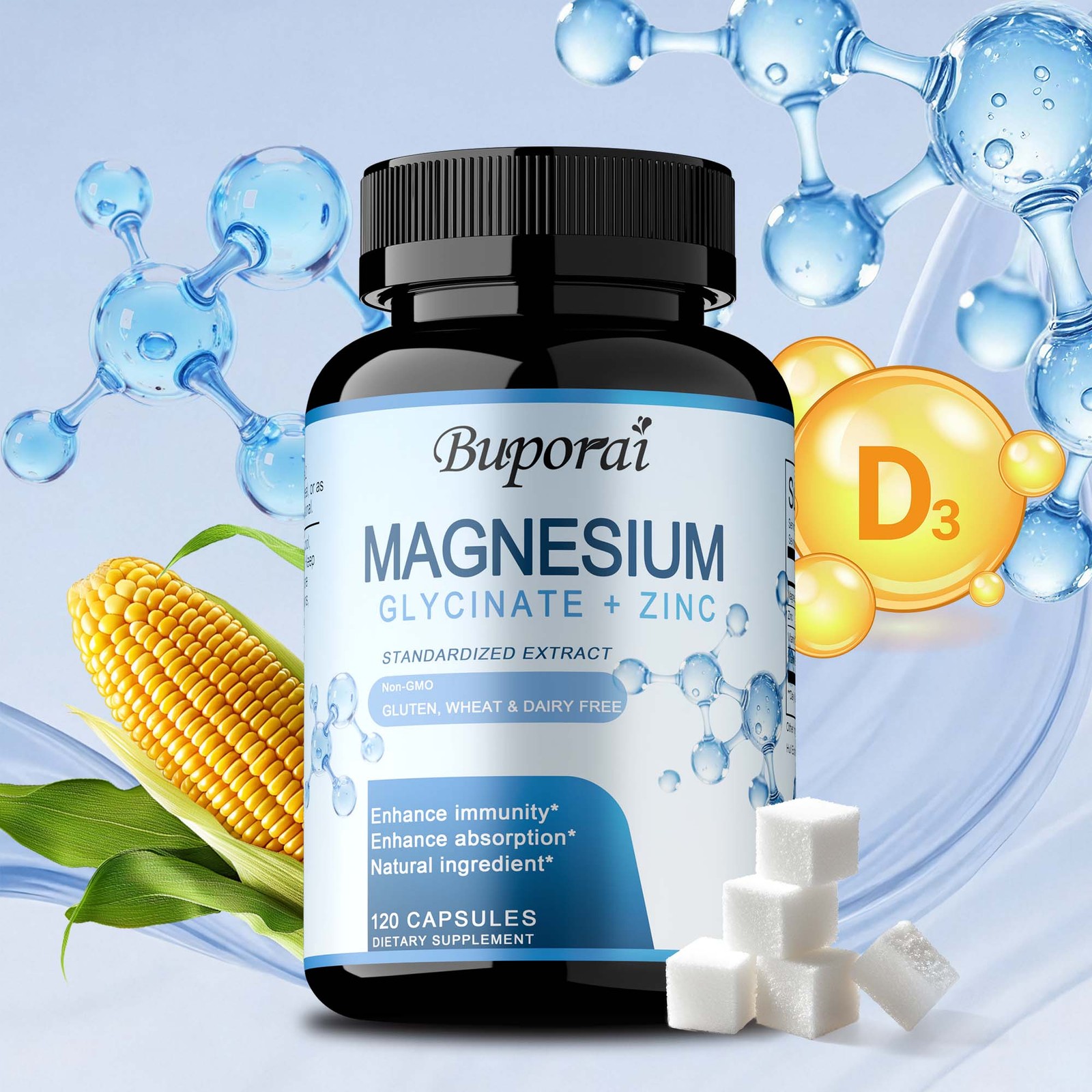 Magnesium Glycinate&Zinc 120pcs-Muscle Relaxation,Supports Bone and Heart Health