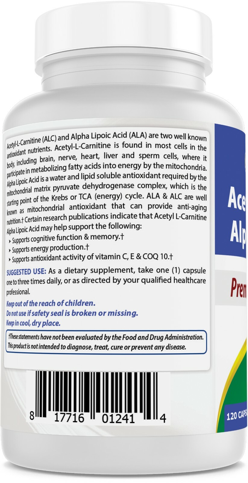 Best Naturals Acetyl L-Carnitine and Alpha Lipoic Acid 750 mg 120 Capsules