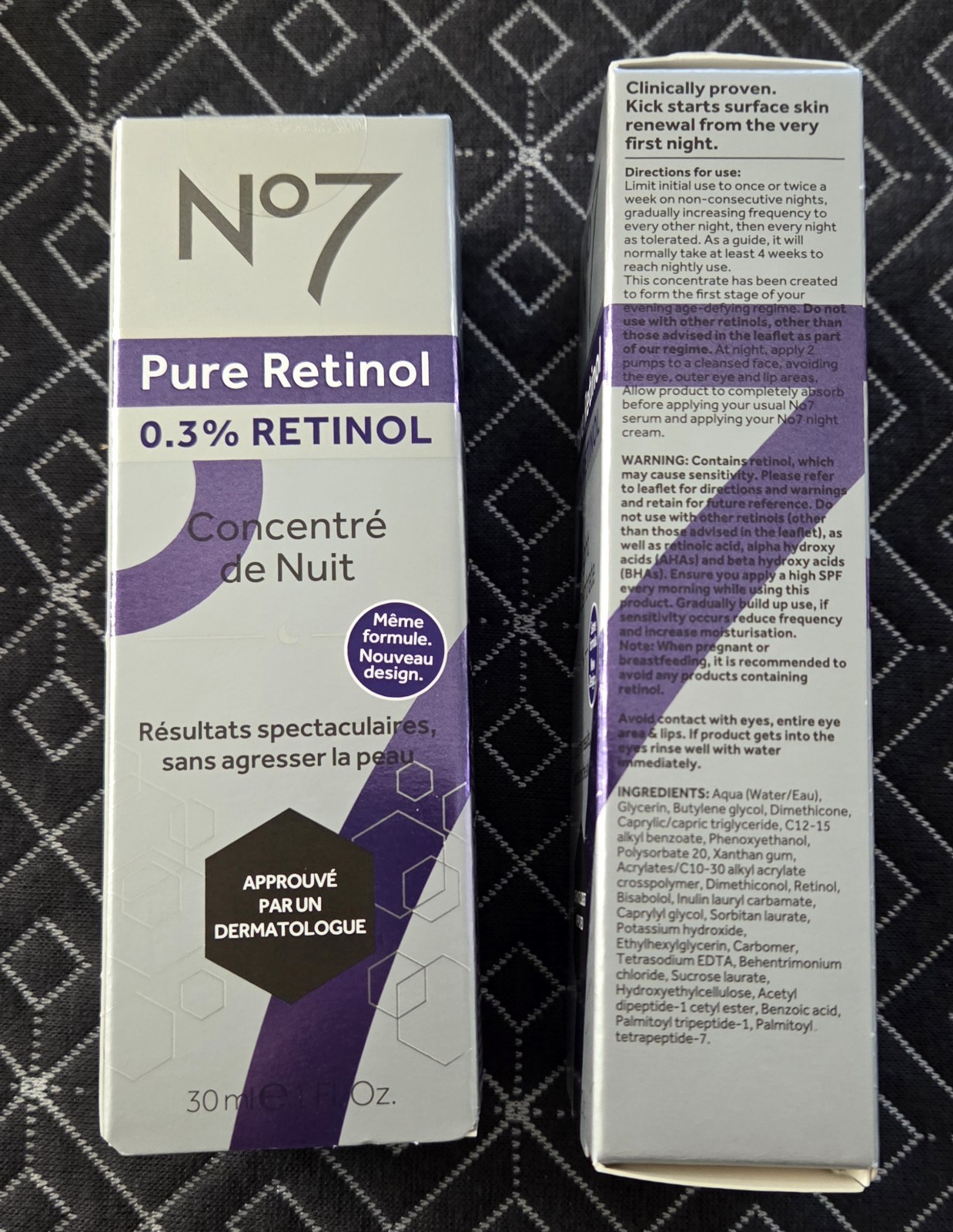 No7 Pure Retinol 0.3% Retinol Night Concentrate, 1.0 oz X lot of 4 Boxes