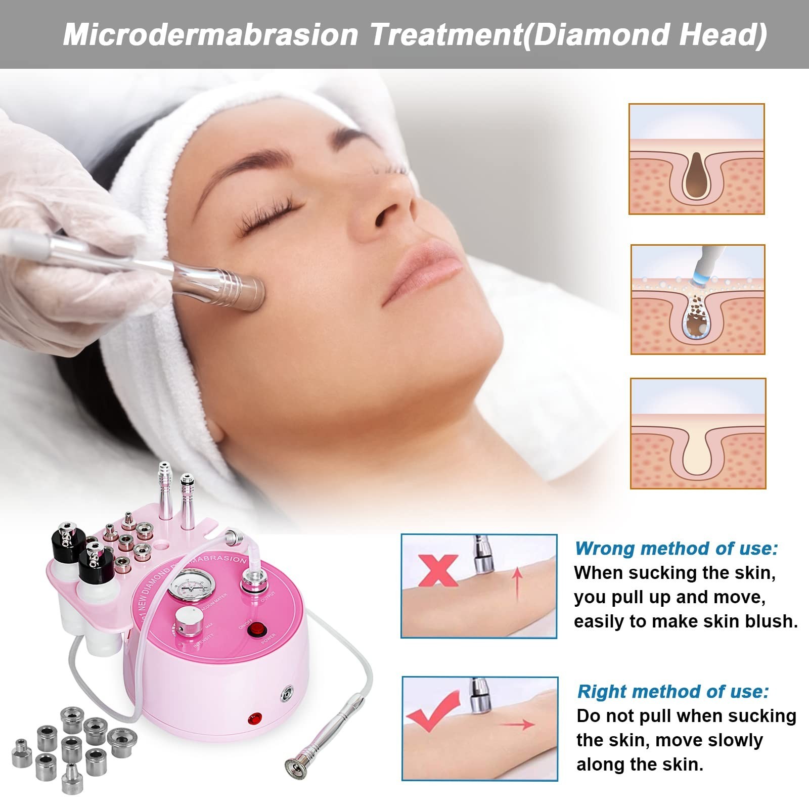 Professional Diamond Microdermabrasion Machine, 3-in-1 Facial Beauty Tool for Bl