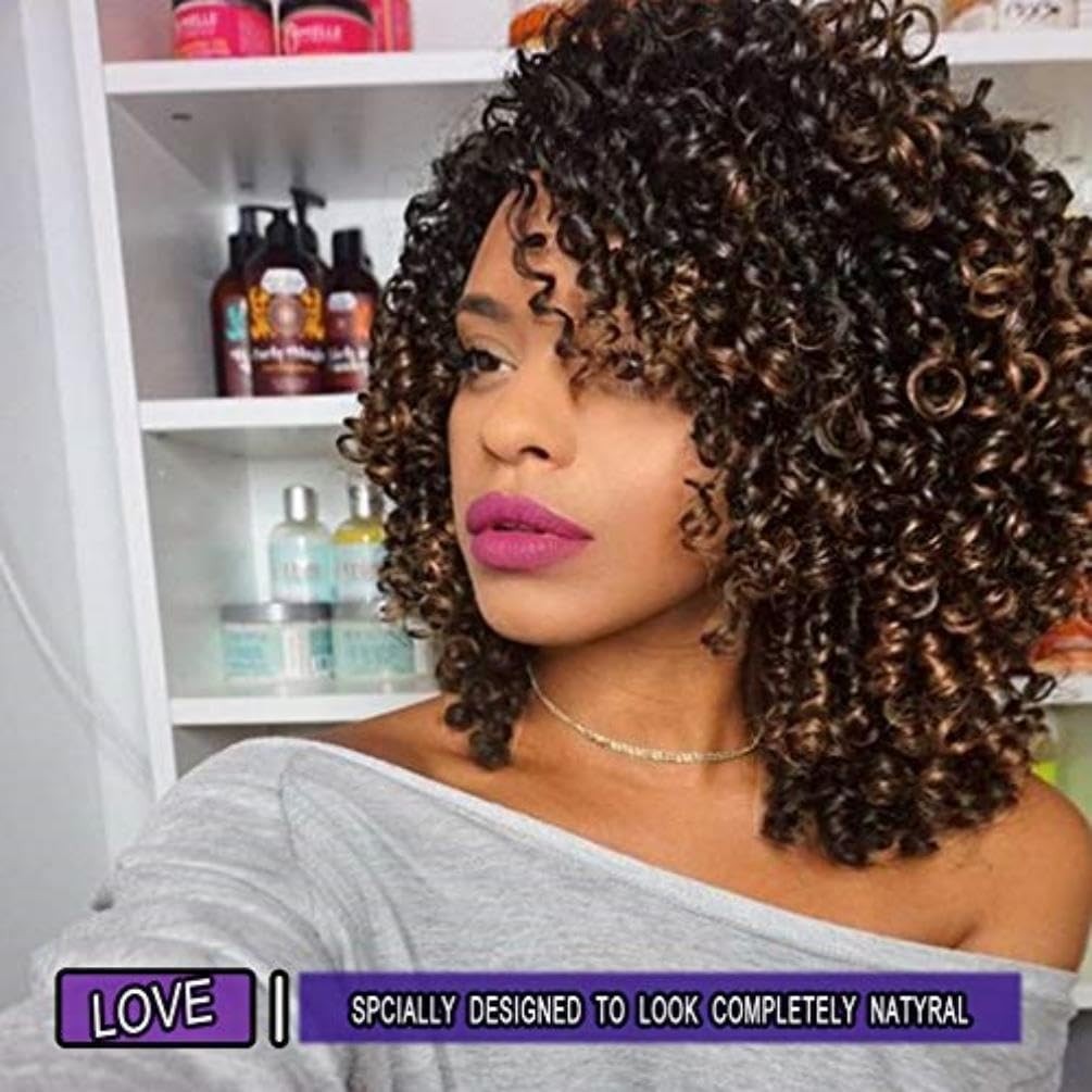 Ombre Brown Curly Afro Wig with Bangs – Heat Resistant, Adjustable & Stylish