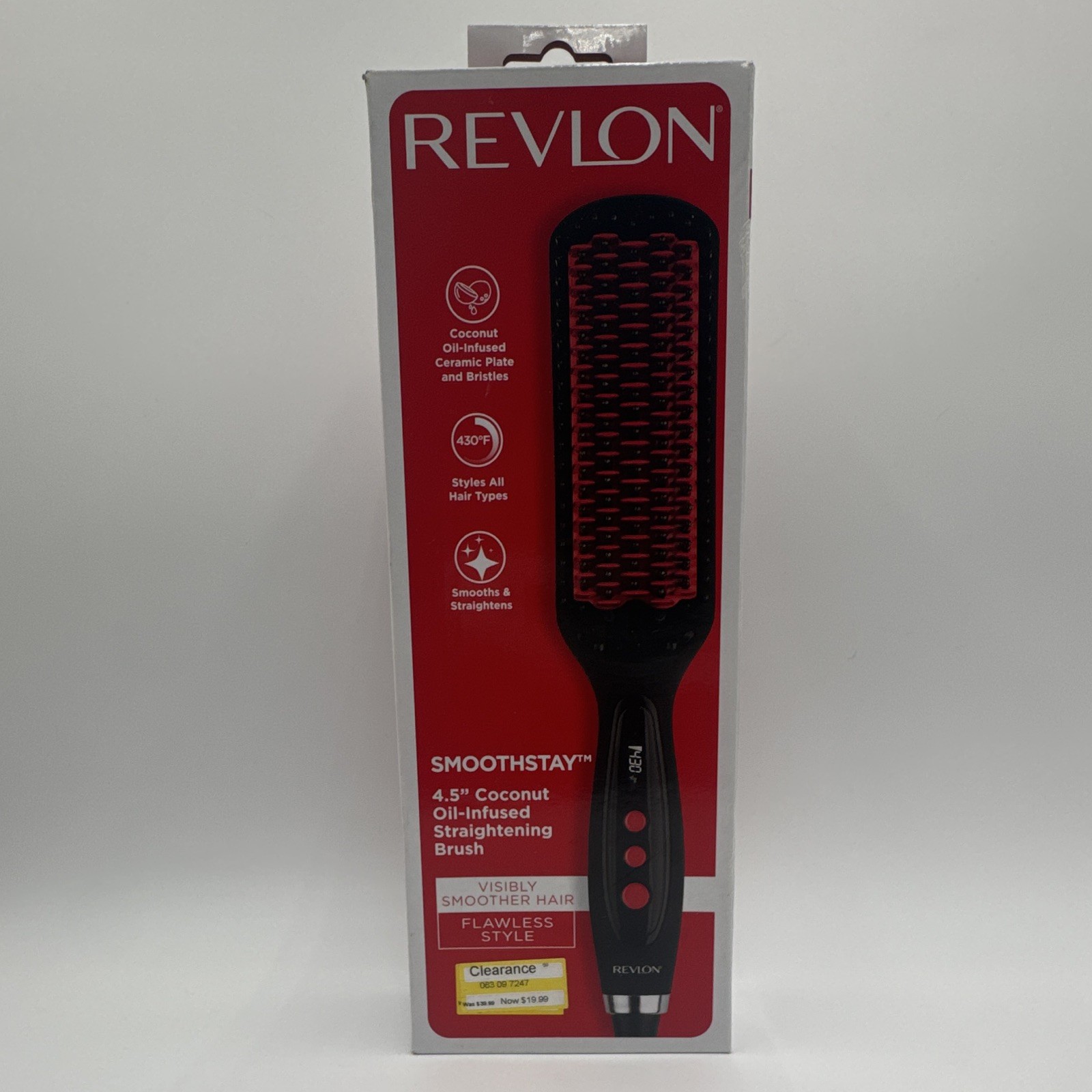 Revlon Smoothstay 4.5in Ceramic Straightening Brush 430°F Black Red