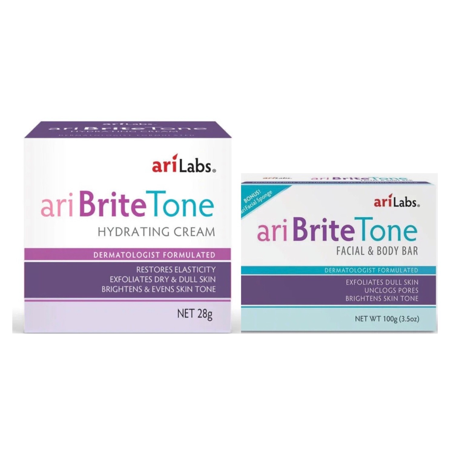 Ari Brite Tone Hydrating Cream & Bar Soap Brightens Evens Skin Tone Dark Spots
