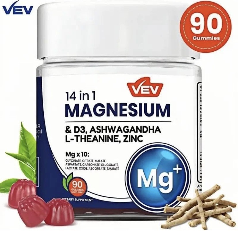 VEV 14-in-1 Magnesium Gummies – with Ashwagandha, L-Theanine, Vitamin D3 & Zinc