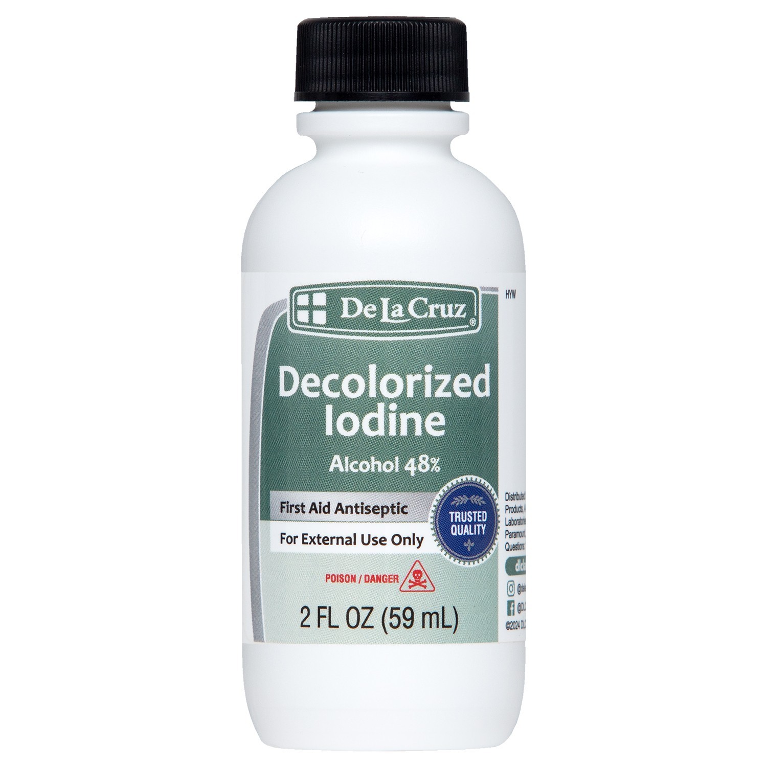 De La Cruz Decolorized Iodine, Made in USA, 2 FL. OZ. Exp. 09/2026
