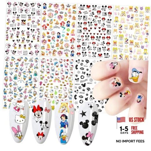 Cartoon Nail Art Stickers Cute Cartoon Nail Decals 3D Self-Adhesive Nail Art